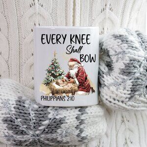 🎄 Every Knee Shall Bow Mug Santa & Baby Jesus Philippians 2:10 -11oz White Mug